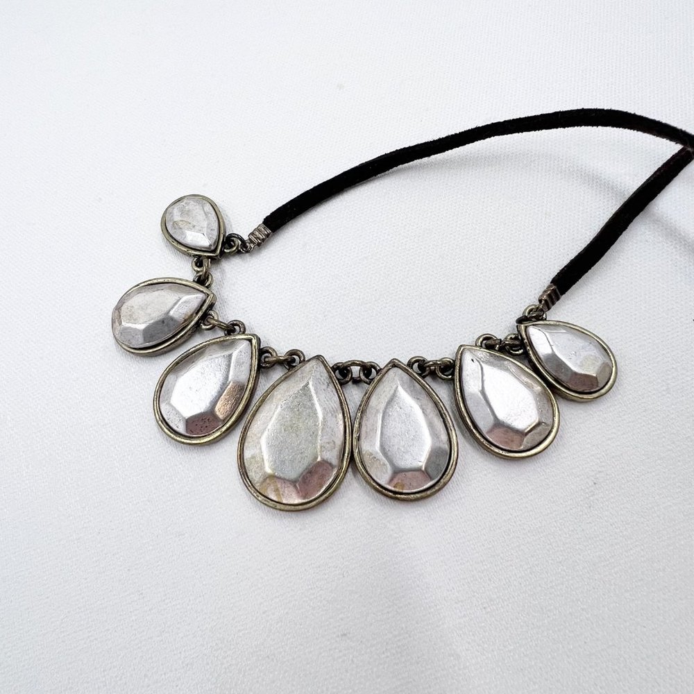 Rustic Antiqued Two Tone Graduated Teardrop Brown Leather 17” Necklace - Picture 5 of 6